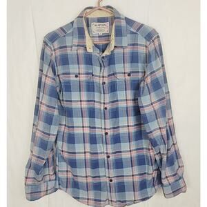 Burton Brighton blue plaid flannel button up Size Small Cabin Casual Grunge